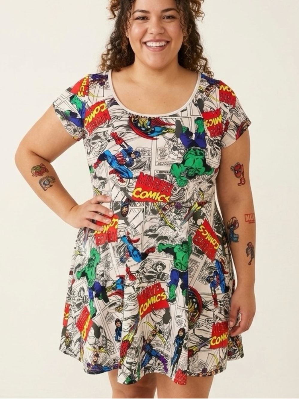 Mighty Fine Marvel Comics Skater Dress 3XL Retro Comic Book Avengers Hulk Thor